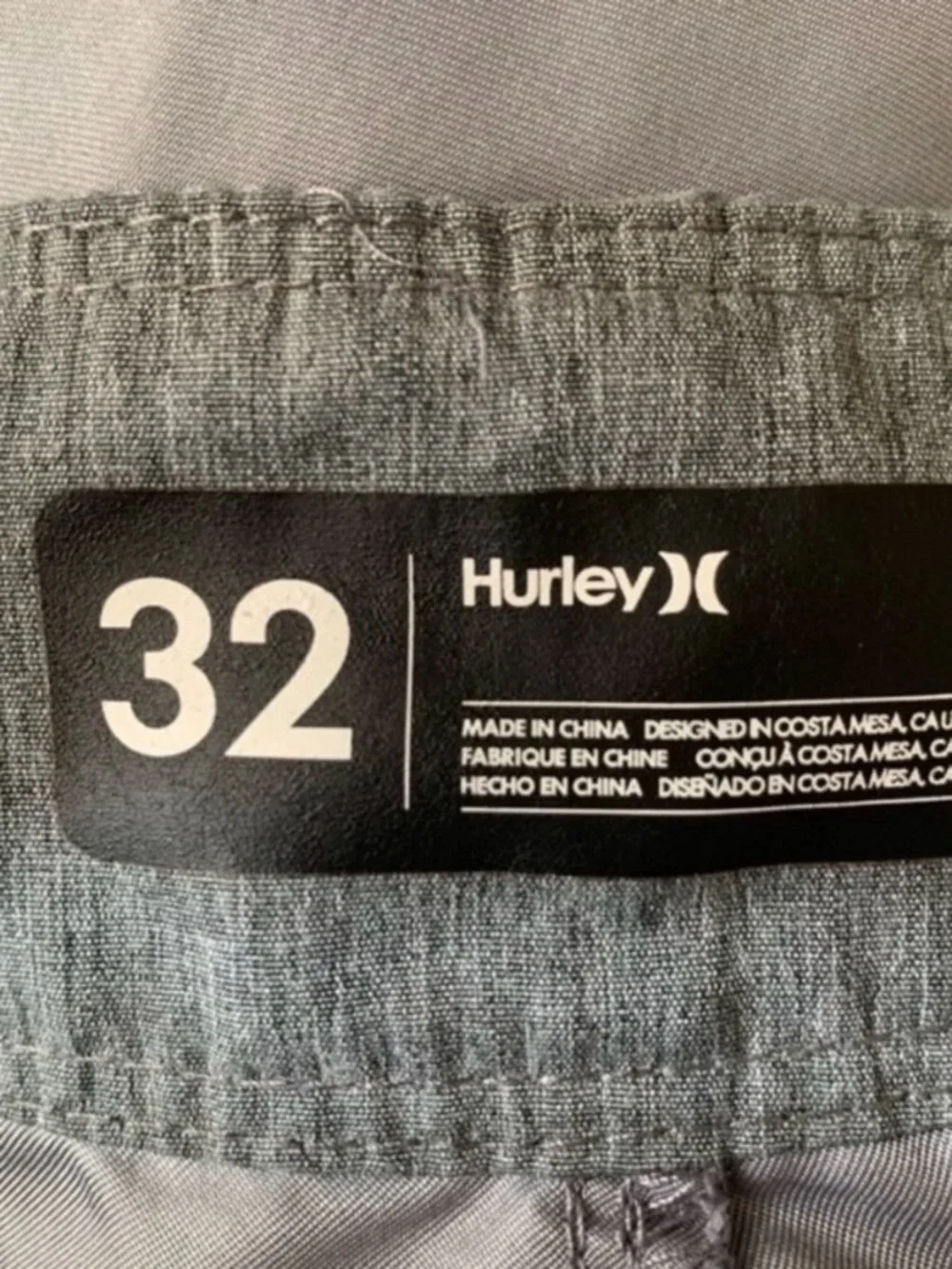 Hurley Men's Light Gray Swim Board Shorts with Black Drawstring